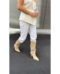 Ковбойки із замші пісочного кольору на каблуці 8 см — артикул 24154